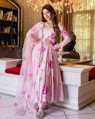 Handpainted Muslin Pink Asavari Suit Set