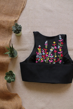 Black Padded Cotton Blouse