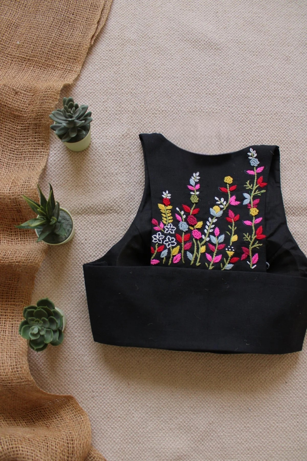 Black Padded Cotton Blouse