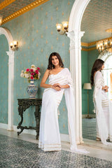 White Sequin Skirt Saree with blouse- By Reet Lifestyle