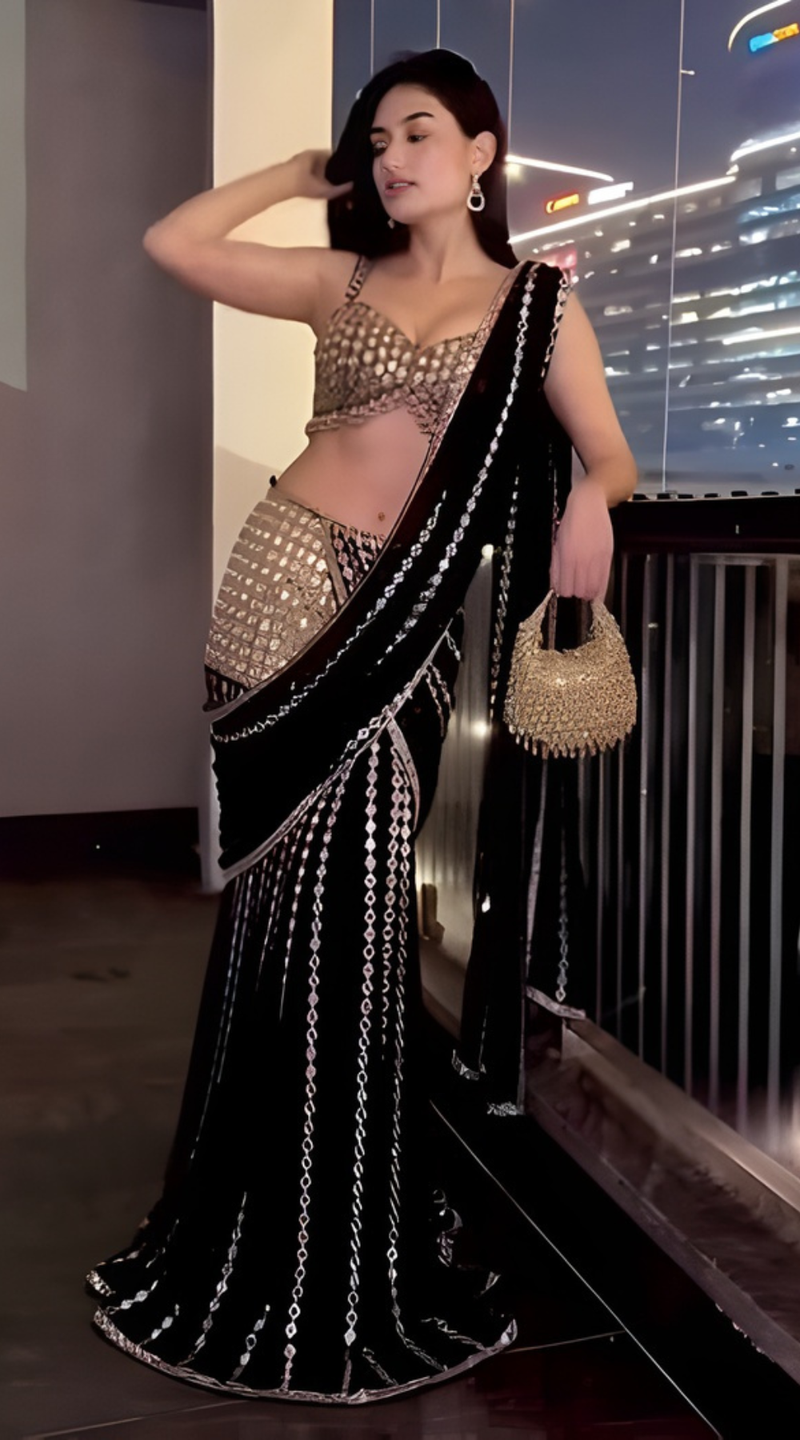 Black Premium Georgette Lehenga Saree with Blouse