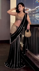 Black Premium Georgette Lehenga Saree with Blouse