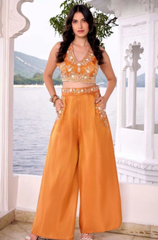 Orange Shimmar Crop Palazzo Set