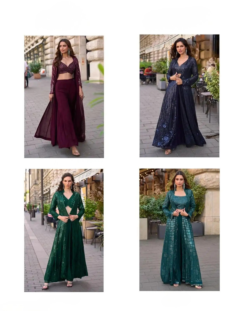 Georgette Embroidered Jacket Suit Set