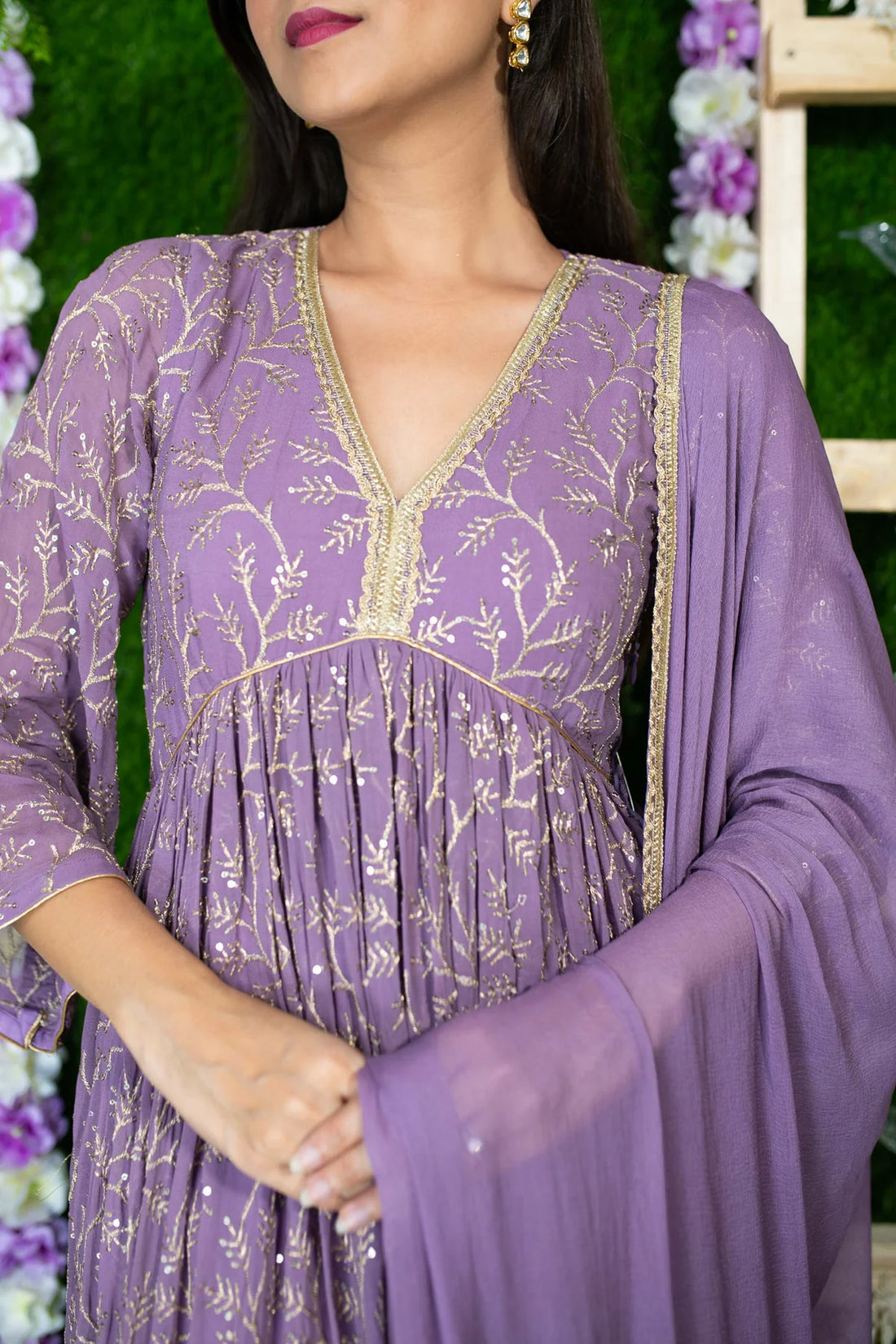 Violet Gold Thread Work Anarkali- By Reet Lifestyle