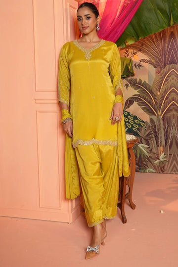 Sunehri Yellow Chinon Adaa Suit