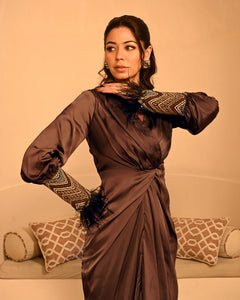 Armani Satin Brown Mocha Shirtdress