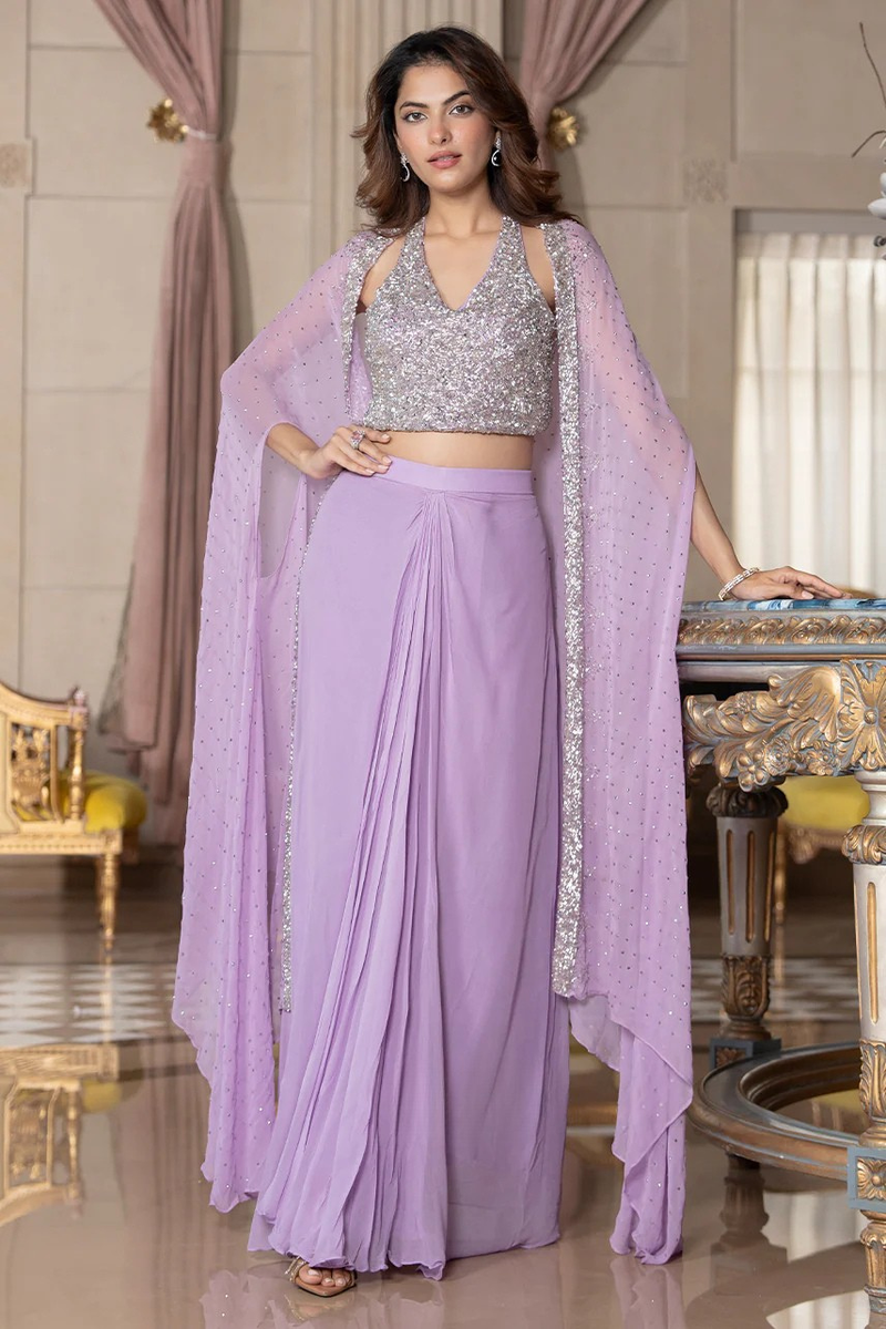 Pastel Majesty Georgette Cape Set - Indo-Western