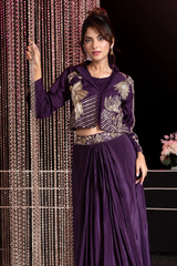 Wine Dola Silk Crepe Jacket Set