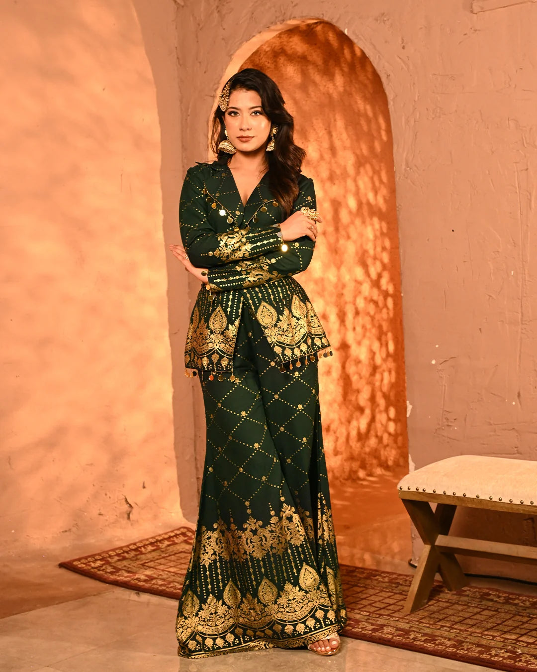 Copper Luxe Embroidered Blazer Co-Ord Set