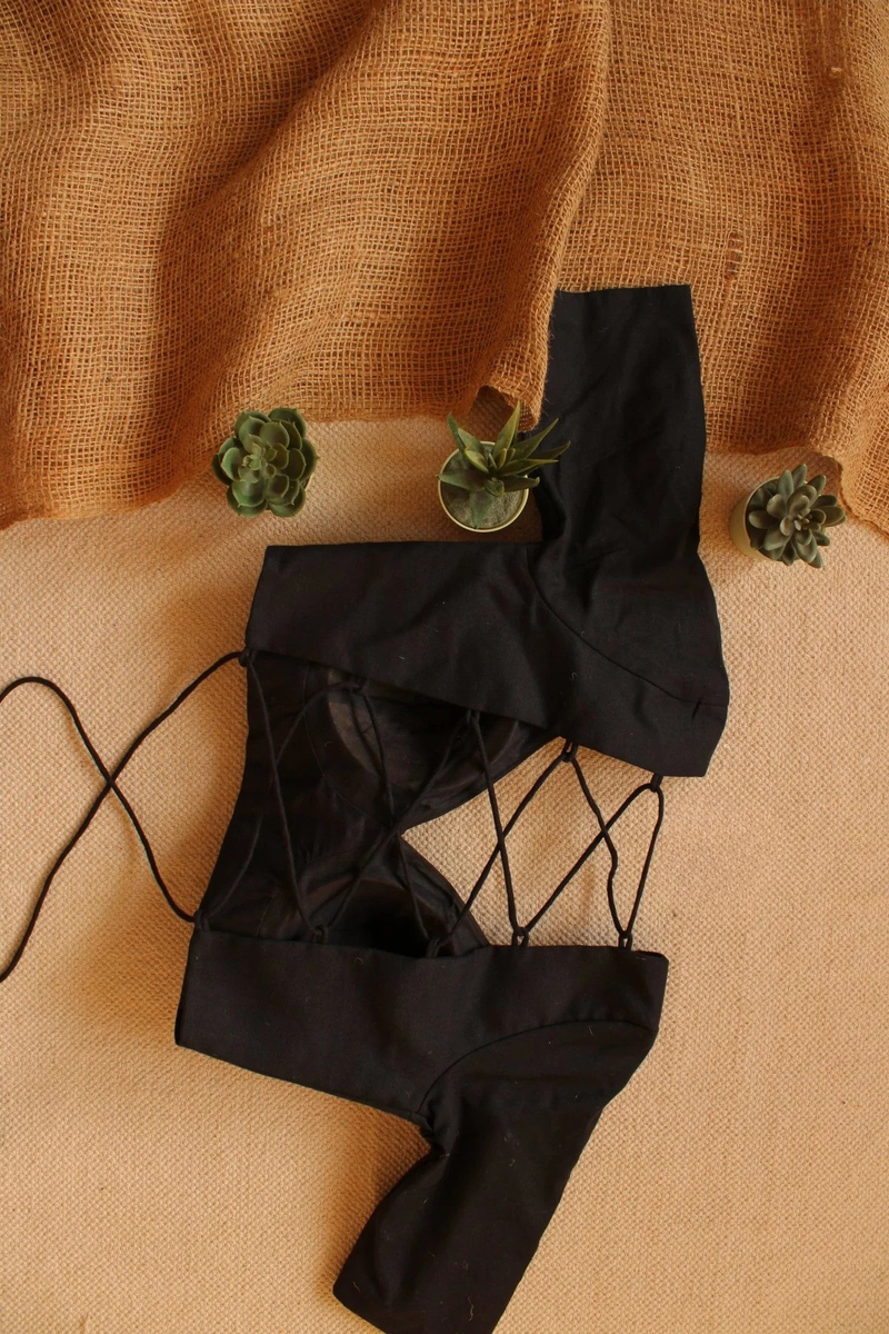 Black Blouse Padded Backless