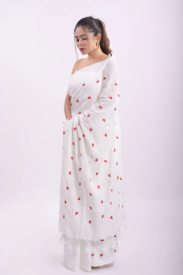 White Love Mulmul Cotton Saree- By Reet Lifestyle