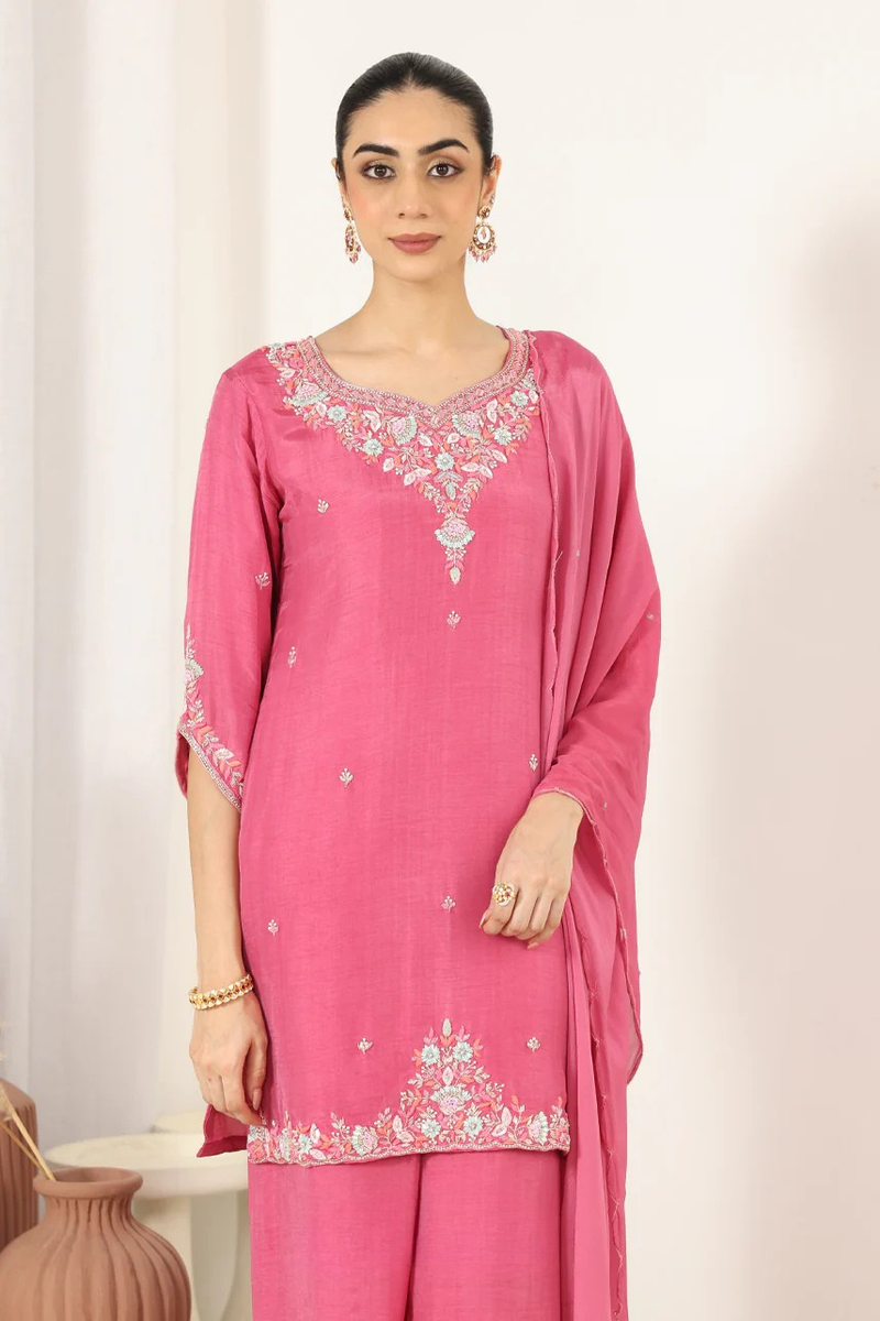 Pink Dola Silk Chiffon Suit Set