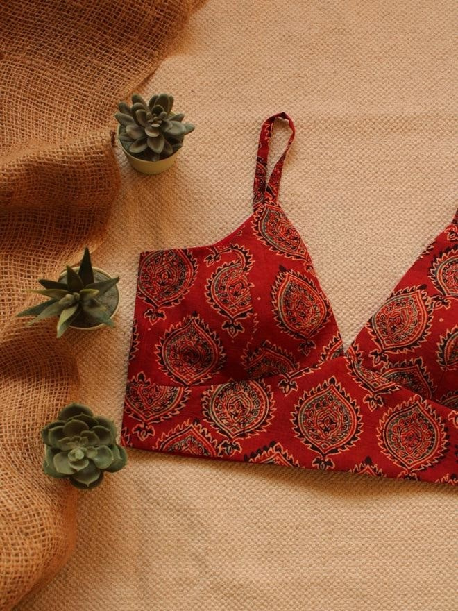 Maroon Cotton Ajrakh Padded Blouse