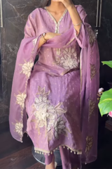 Lavender Tissue Shimmer Hand-Embroidered Suit
