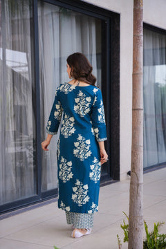 Ramya Blue Cotton Suit Set- By Reet Lifestyle