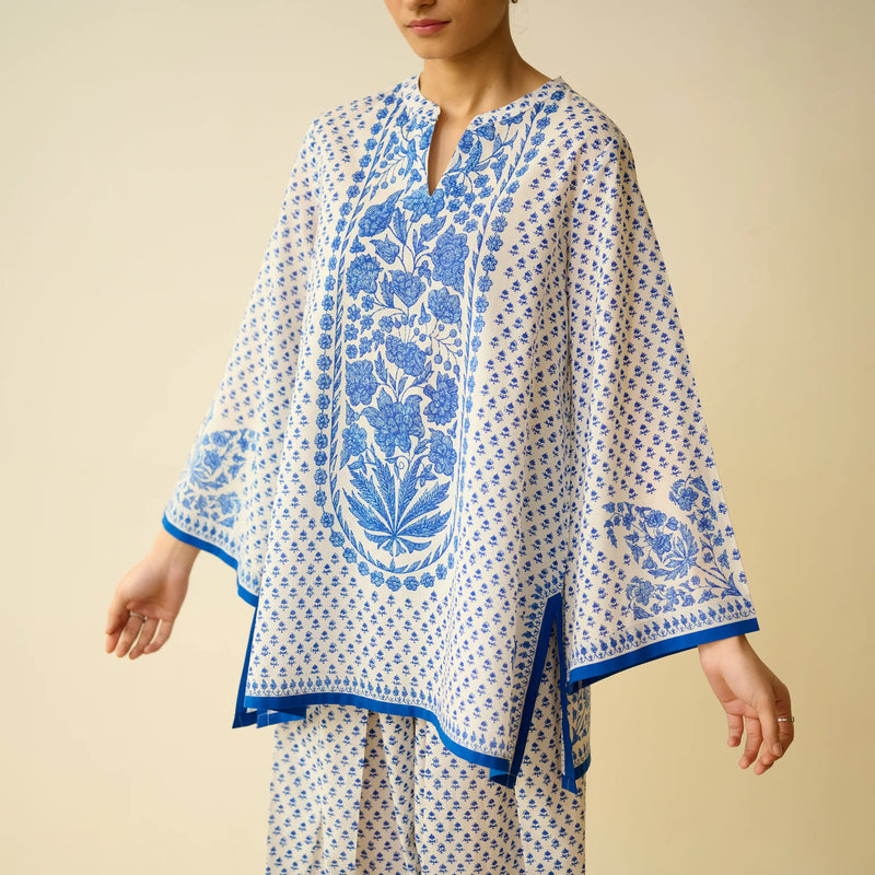 Mulmul Cotton Farsi Set in Jaipur Blue- By Reet Lifestyle