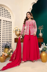 Pearl-Glow Rani Peplum & Plazo Dupatta Set