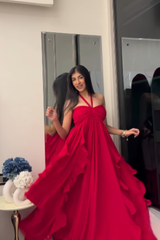 Red Georgette Ruffled Romance Dress