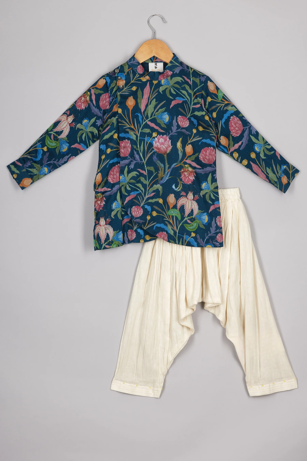 Navy Blue Chanderi Floral Kurta Patiala