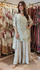 Champagne Grey Mirror Work Sharara Set