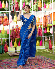 Blue Bandhani Crepe Ready to wear Saree with Blouse
