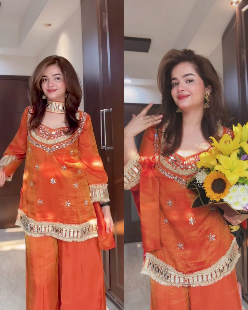 Premium Tissue 4-Piece Bustier Set (Rust Orange)- By Reet Lifestyle