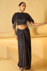 Black Dazzle in Noir Crepe Skirt Set