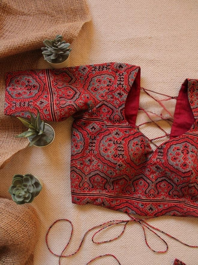 Ajrakh Cotton Backless Knot Blouse