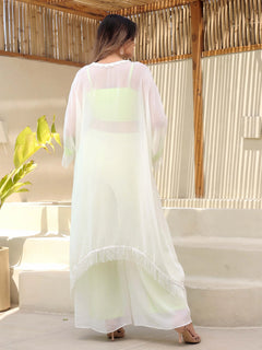 green kaftan set with pants and inner