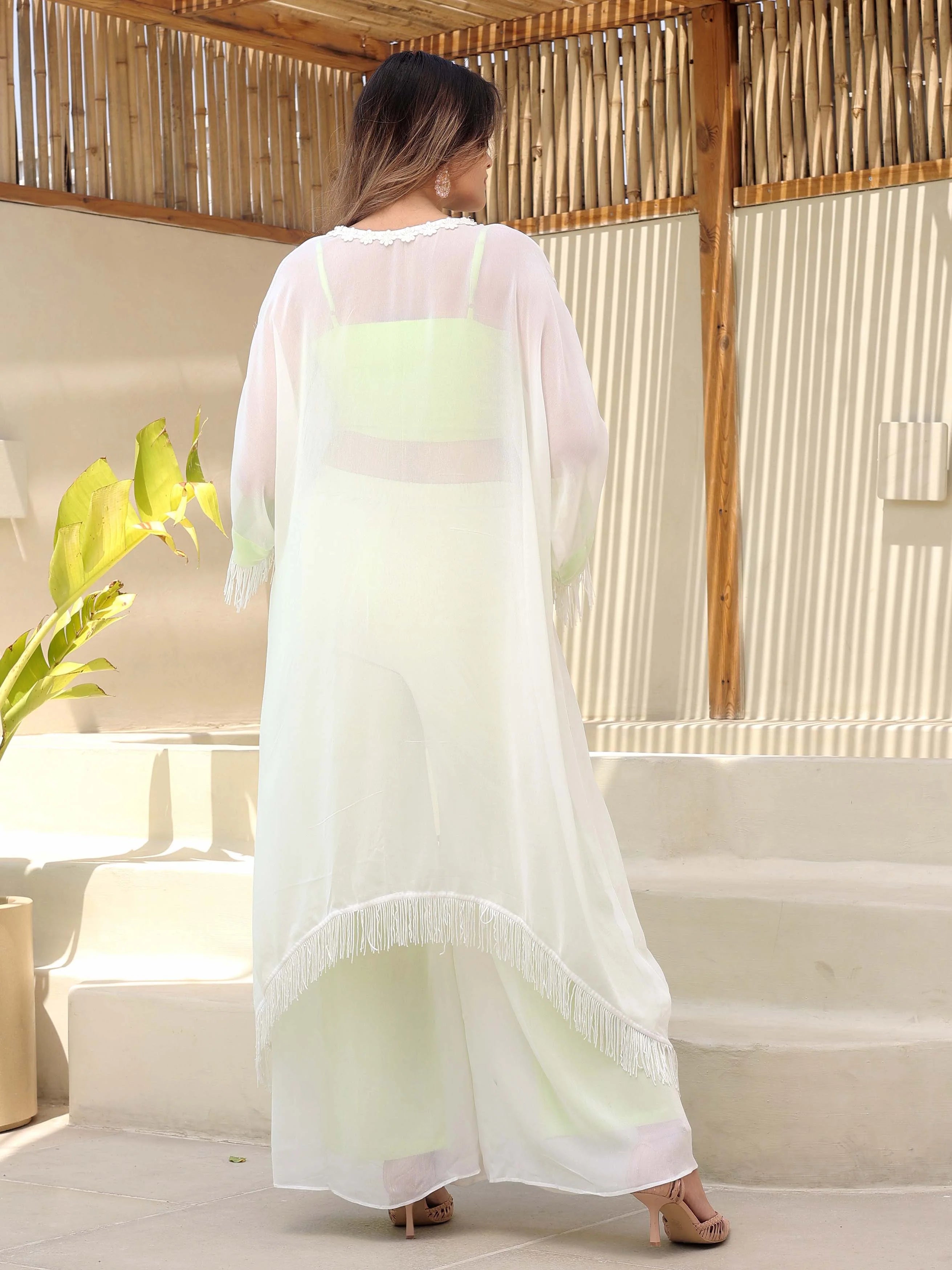 green kaftan set with pants and inner