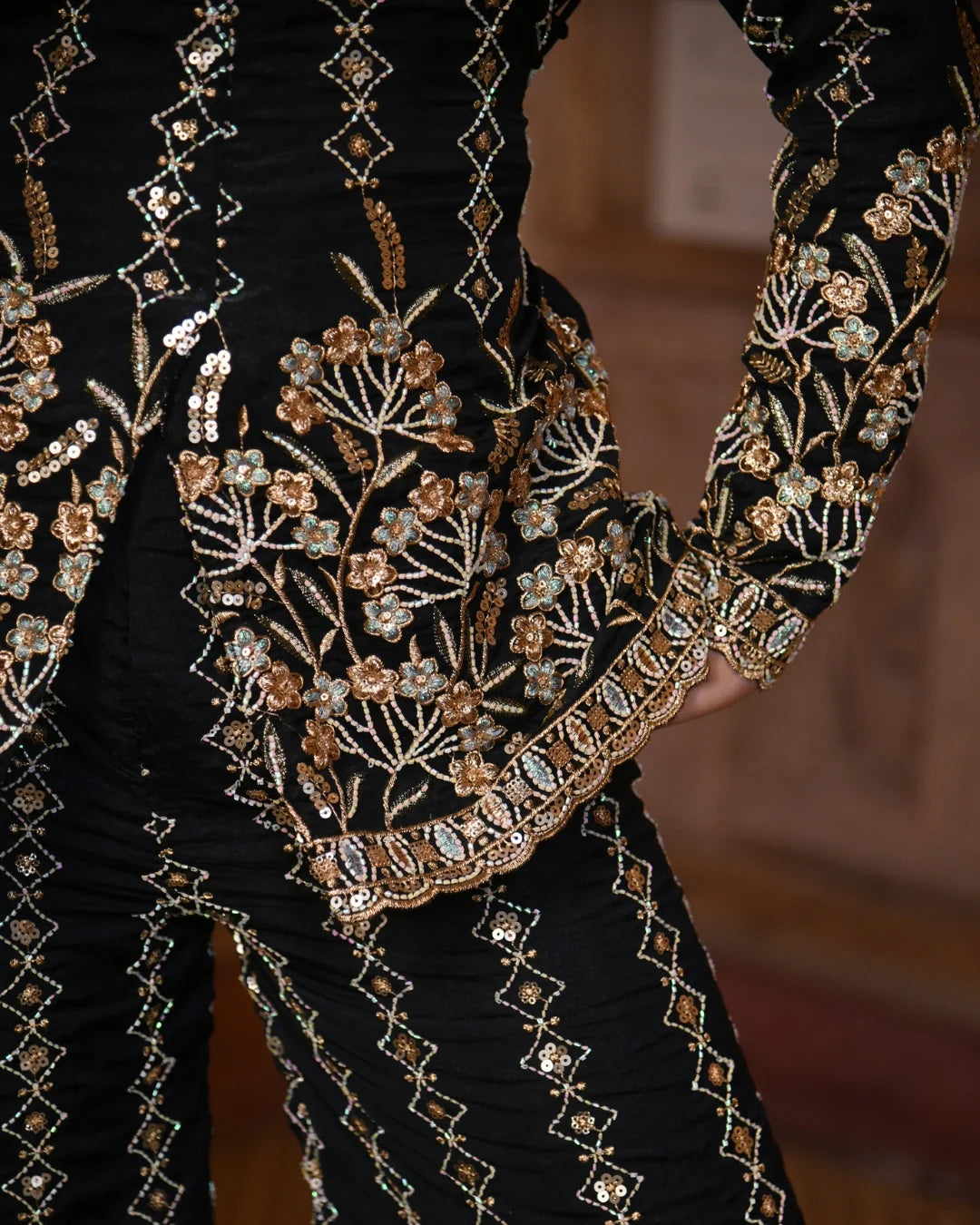 Copper Luxe Embroidered Blazer Co-Ord Set