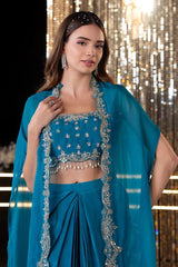 Teal Synthetic Glam Skirt Set