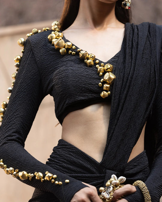 Siyah Ghungroo Luxe Pre-Draped Saree Set