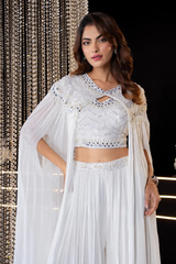 White Georgette Sleeveless Skirt Set