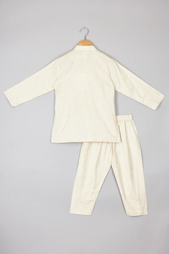 Off White Flax Cotton Embroidered Kurta Pyjama