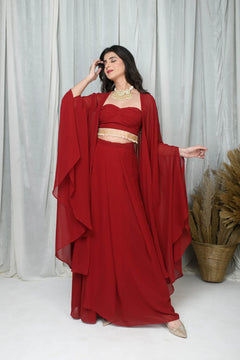 Red Cape and Drape Skirt Set- By Reet Lifestyle