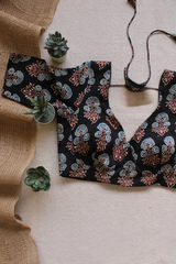 Black Ajrakh Blouse  Modal Silk Padded Blouse