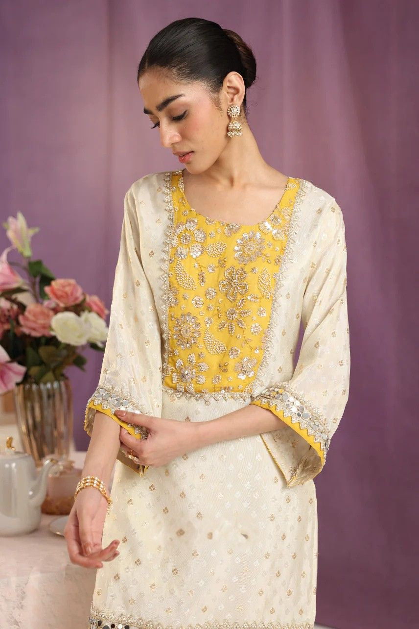 Ivory Yellow Brocade Glow Co-ord