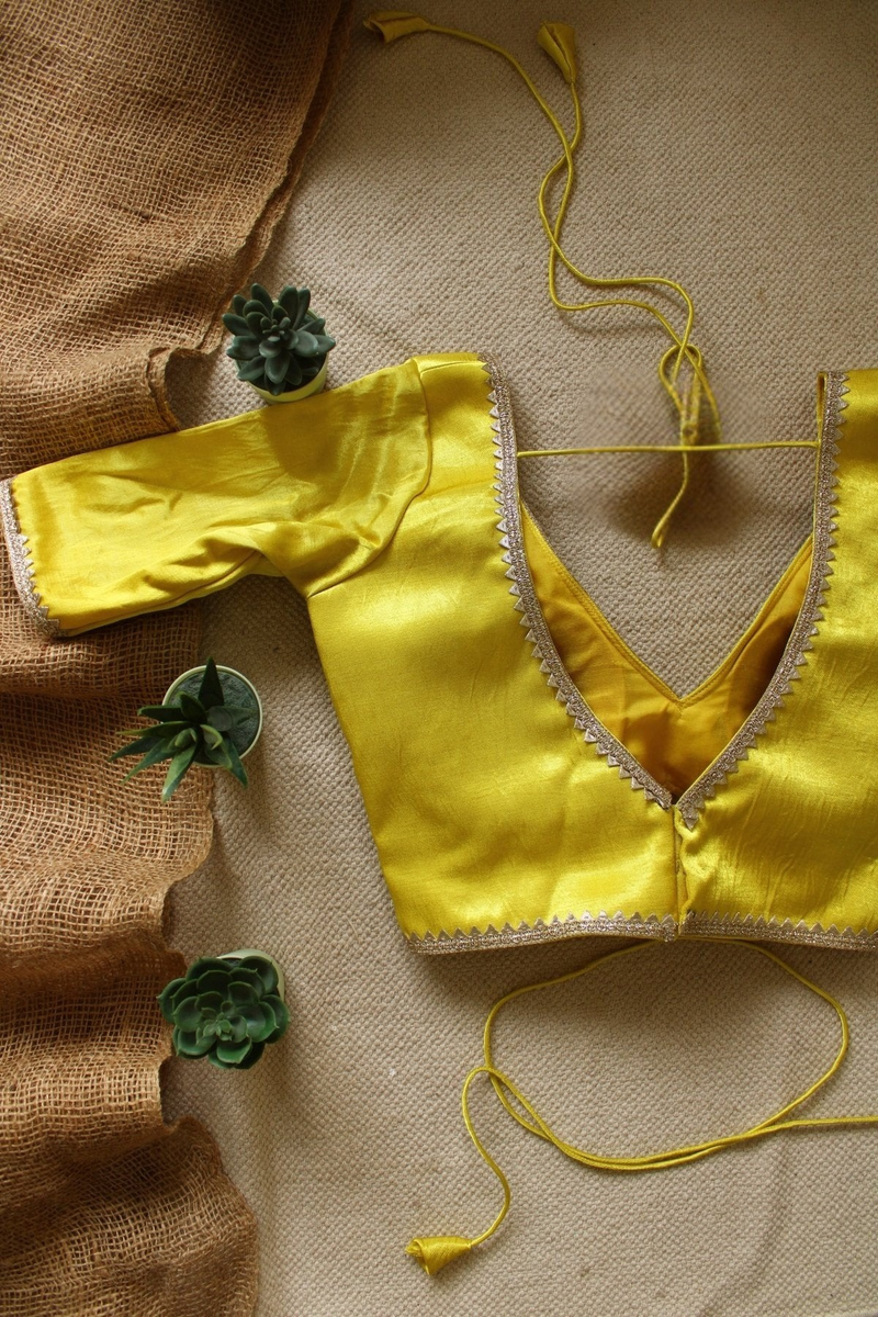Yellow Radhika Silk Padded Back-Hook Blouse