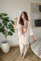 Cream Satin Marusthal Muse Top & Pant/Dhoti Set