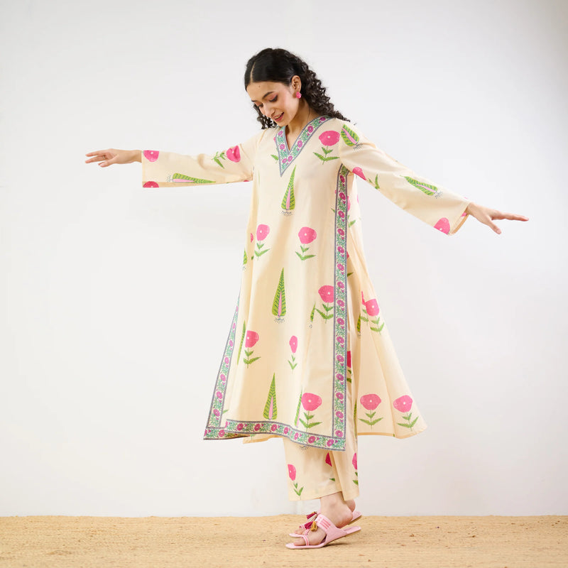 Begum’s Bagh Printed Co-ord Set in Baby Pink- By Reet Lifestyle