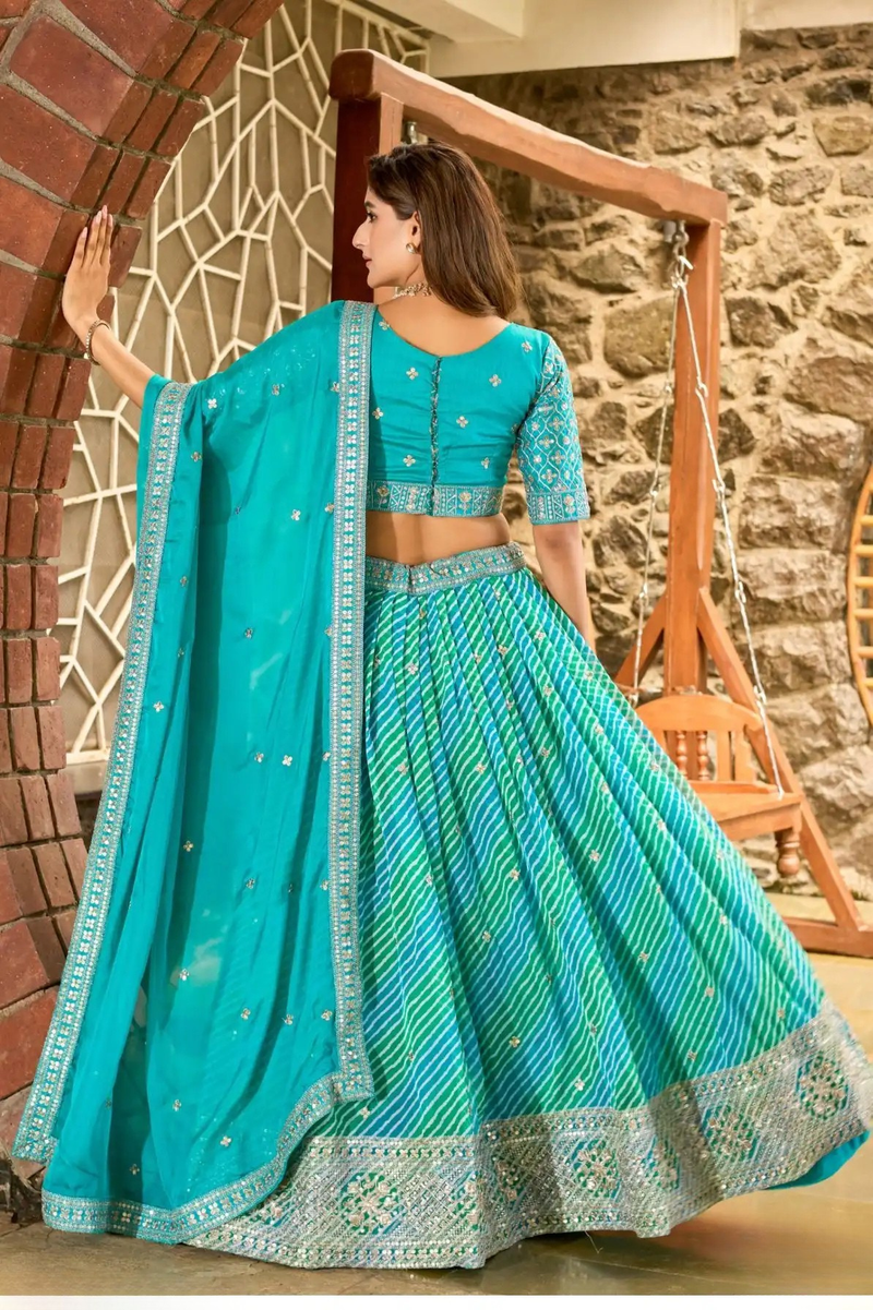 Sea Green Art Silk Tabby Lehenga Choli