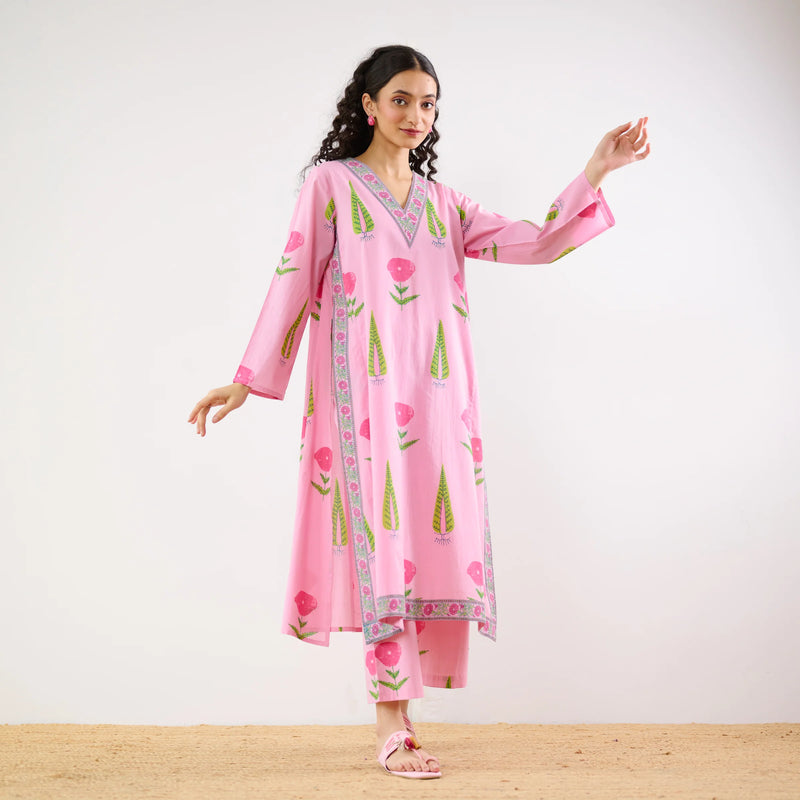 Begum’s Bagh Printed Co-ord Set in Baby Pink- By Reet Lifestyle