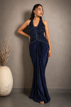 Midnight Noir Embellished Drape Gown