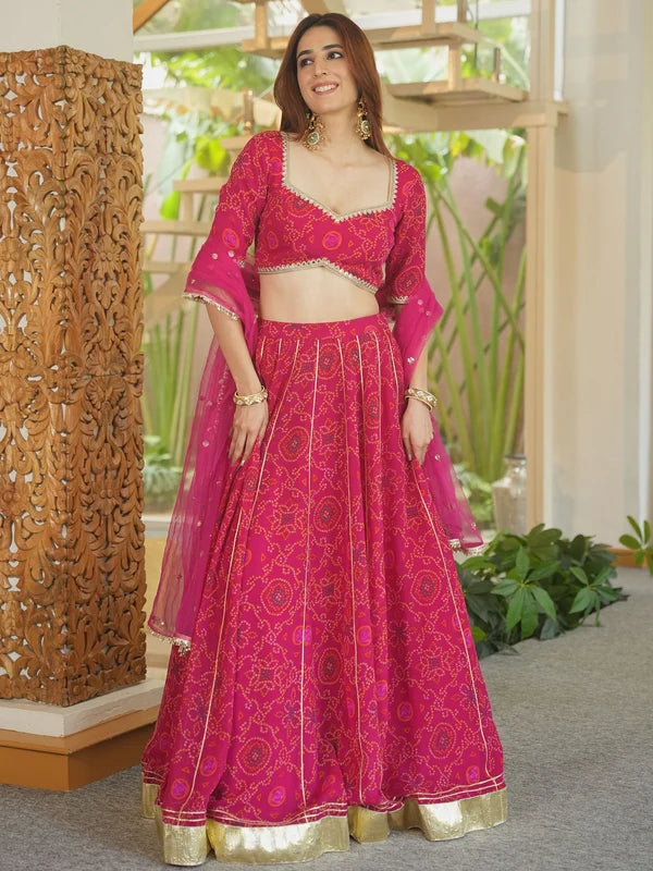 Gulabi Bandhej Festive Lehenga Set