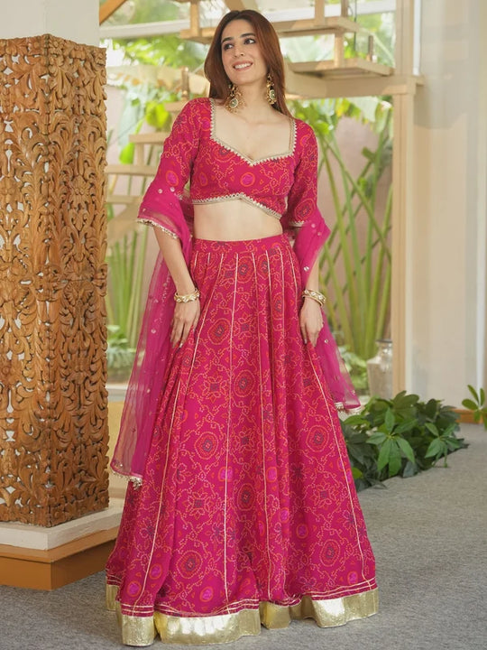 Gulabi Bandhej Festive Lehenga Set