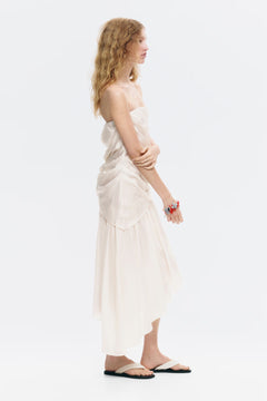 Ivory Whisper Draped Bandeau Dress for Women