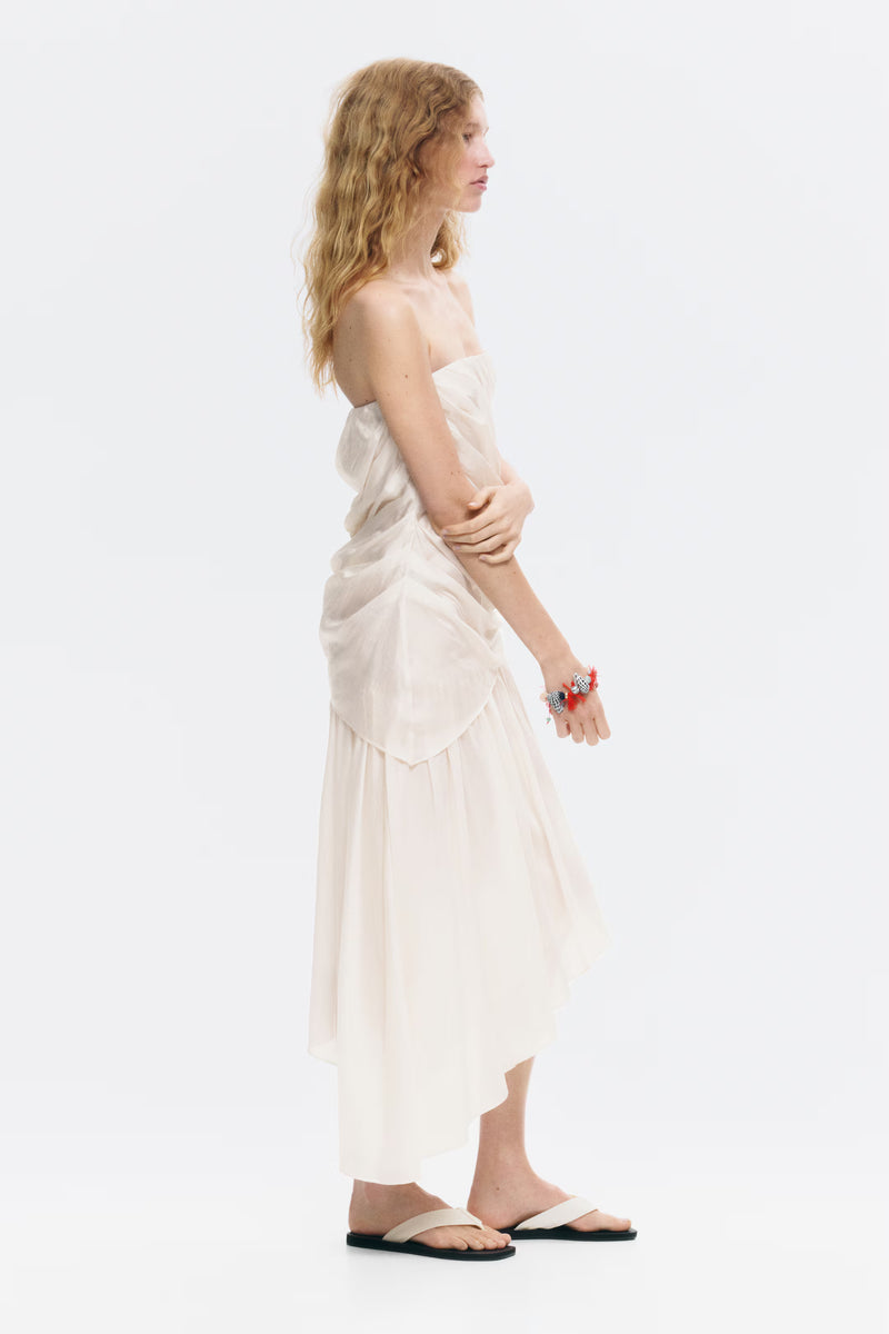 Ivory Whisper Draped Bandeau Dress for Women