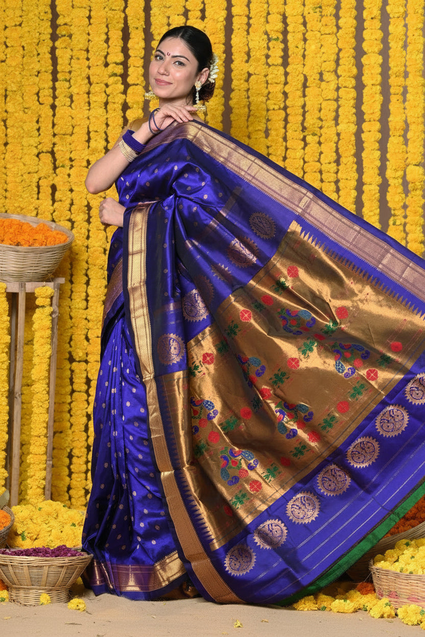 Neel Noor Blue Paithani Silk Saree